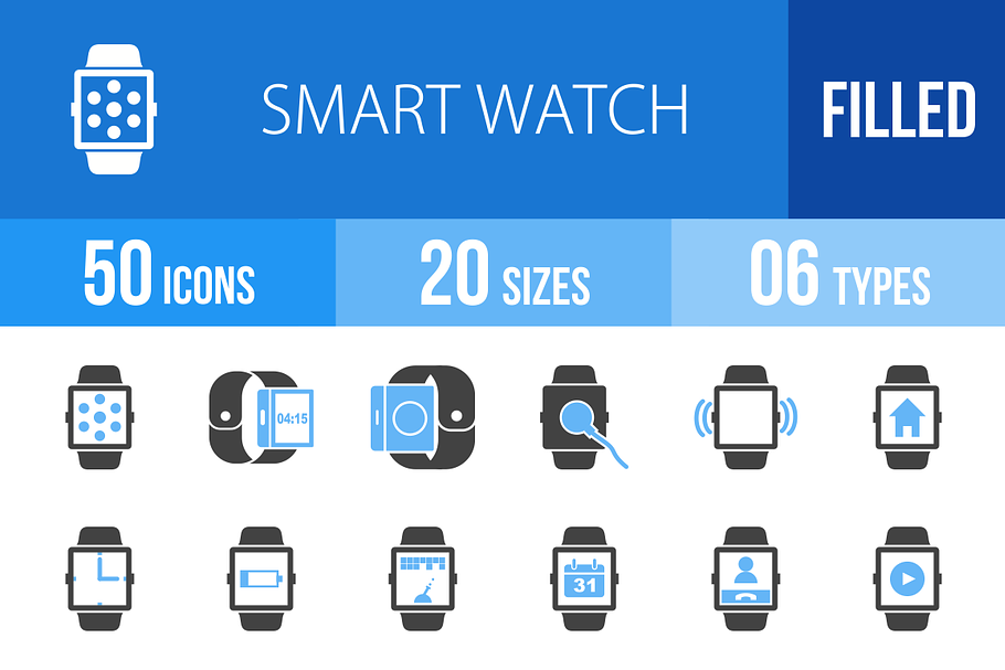 50 Smart Watch Blue & Black Icons in Graphics - product preview 8