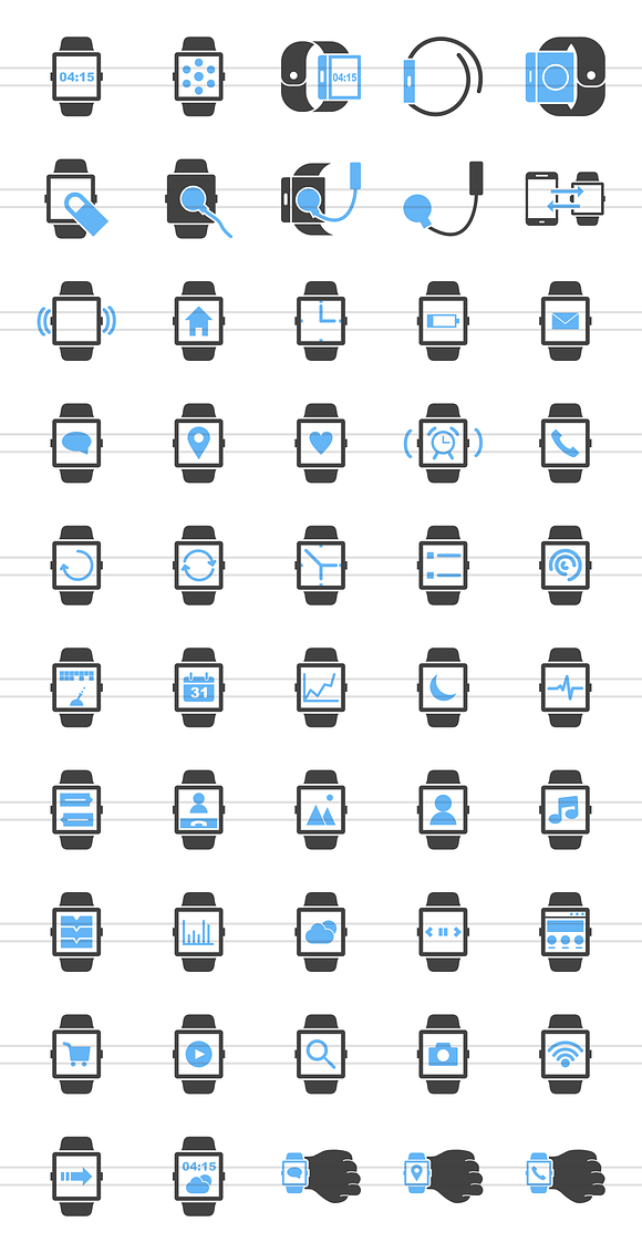 50 Smart Watch Blue & Black Icons in Graphics - product preview 1