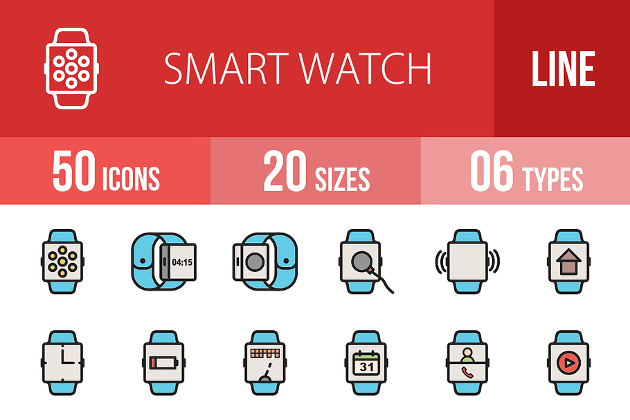 50 Smart Watch Filled Line Icons