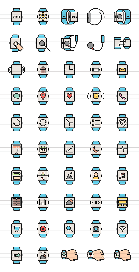 50 Smart Watch Filled Line Icons in Graphics - product preview 1