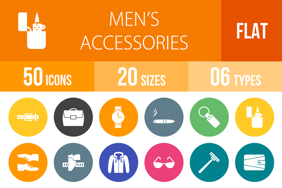 50 Men's Items Flat Round Icons