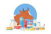 Milk Production Banner. Traditional Dairy Products