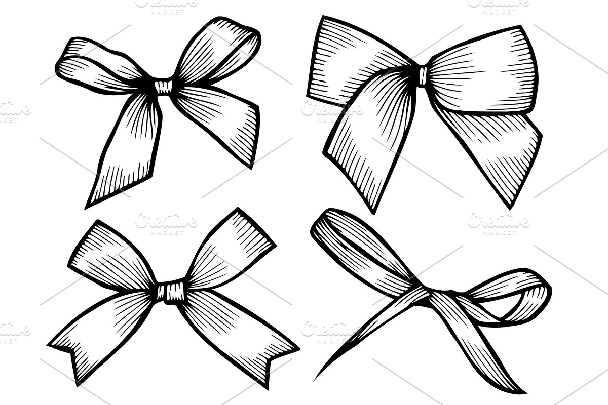 Set of bows, hand drawn in Illustrations - product preview 8