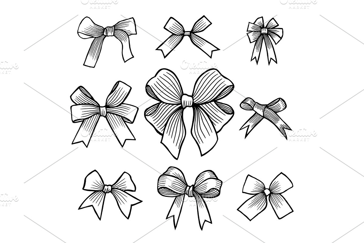 Set of bows, hand drawn in Illustrations - product preview 8