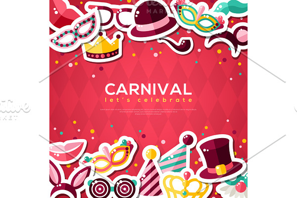 Carnival Banner With Flat Sticker Icons