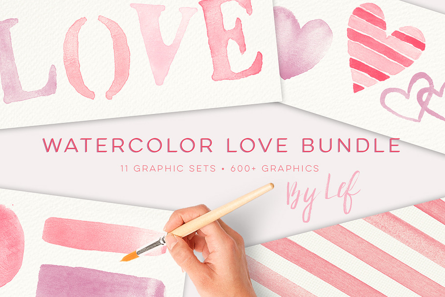 Watercolor love hearts graphics in Objects - product preview 8