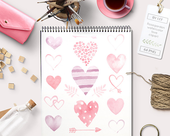 Watercolor love hearts graphics in Objects - product preview 9