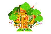 Treehouse vector flat illustration