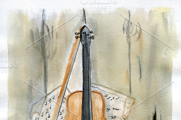 violin. watercolor