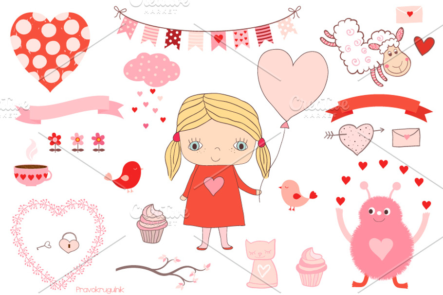 Cute hand drawn Valentine clipart in Illustrations - product preview 8