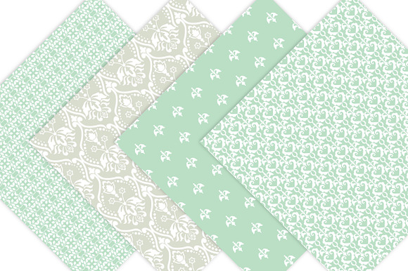 Sea Foam Green Damask Digital Paper in Patterns - product preview 2