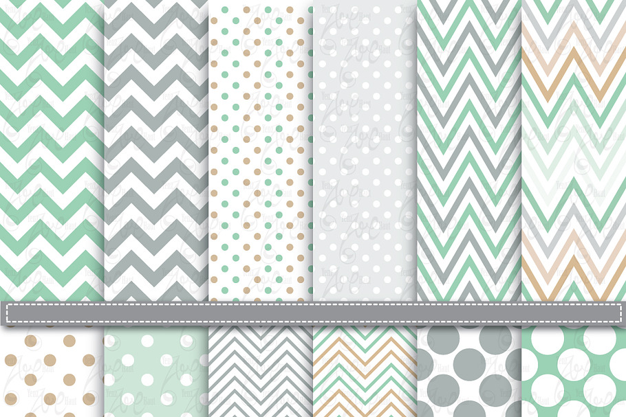 Mint Green & Grey Digital Paper in Illustrations - product preview 8
