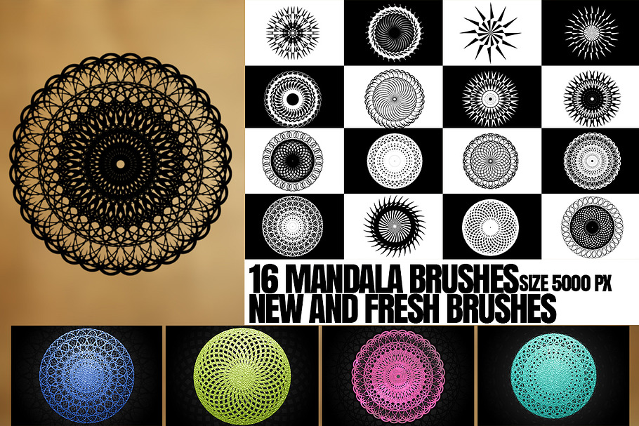 16 MANDALA BRUSHES in Photoshop Brushes - product preview 8