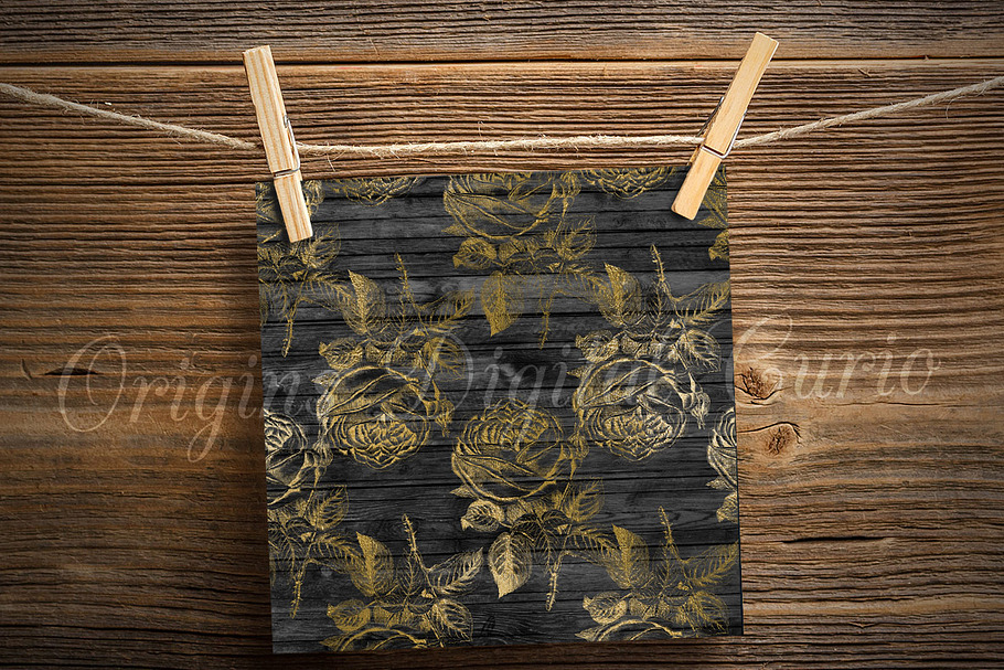 Black and Gold Floral Wood