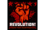 Fist of revolution. Human hand up. Fight for your right.