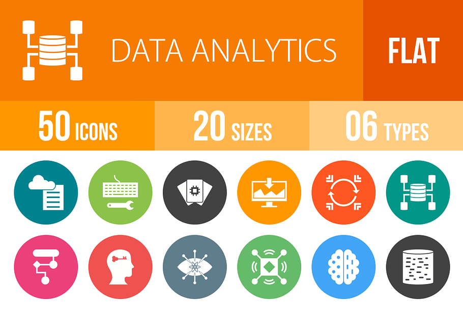 50 Data Analytics Flat Round Icons