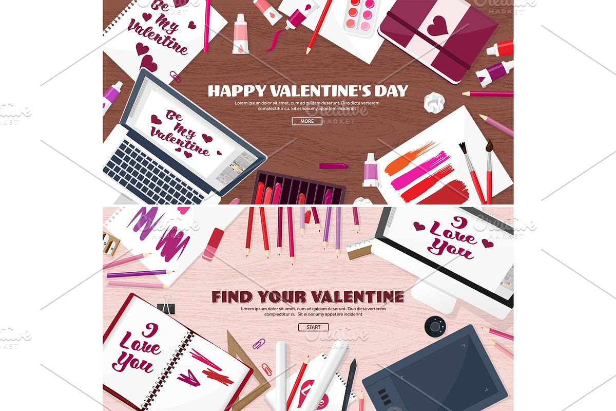 Flat background with paper, envelope. Love, hearts. Valentines day. Be my valentine. 14 february.Vector illustration. in Objects - product preview 8