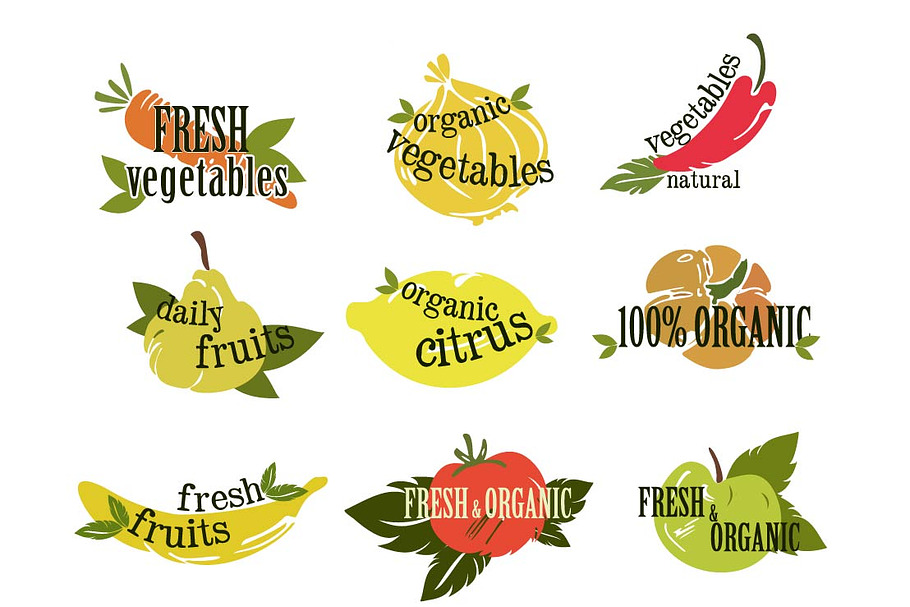 Fruits and vegetables stickers, logo