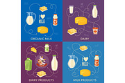 Dairy banners set with milk products