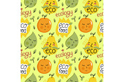 Eco food seamless pattern with fruit characters