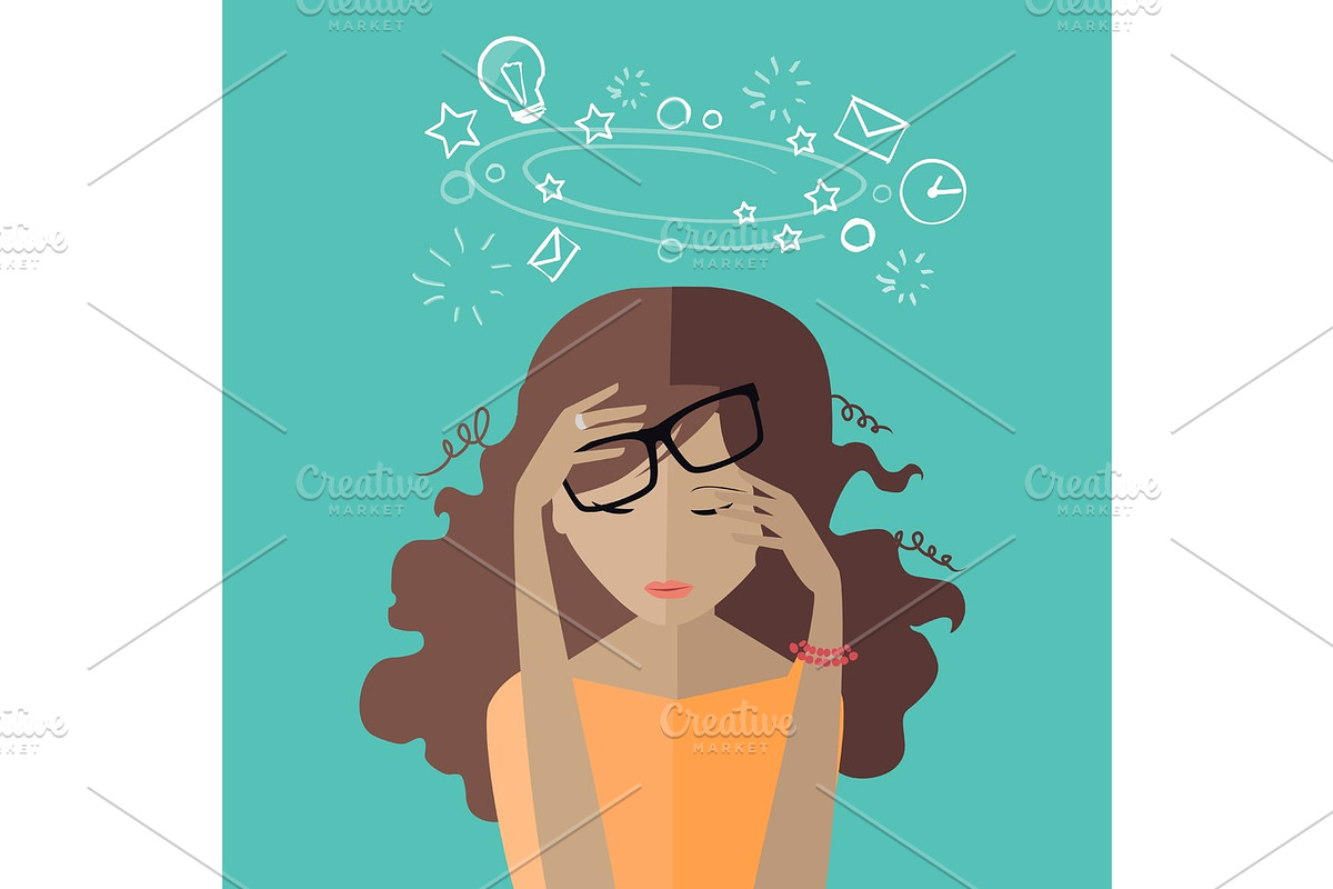 Woman Tired at Work. Deadline. A Lot of Work to Do. in Illustrations - product preview 8