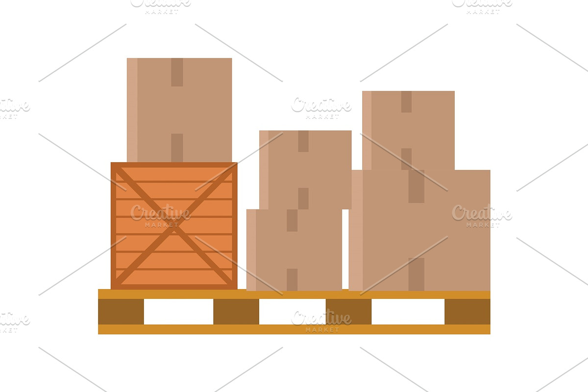 Worldwide Warehouse Deliver. Pallet with boxes in Illustrations - product preview 8