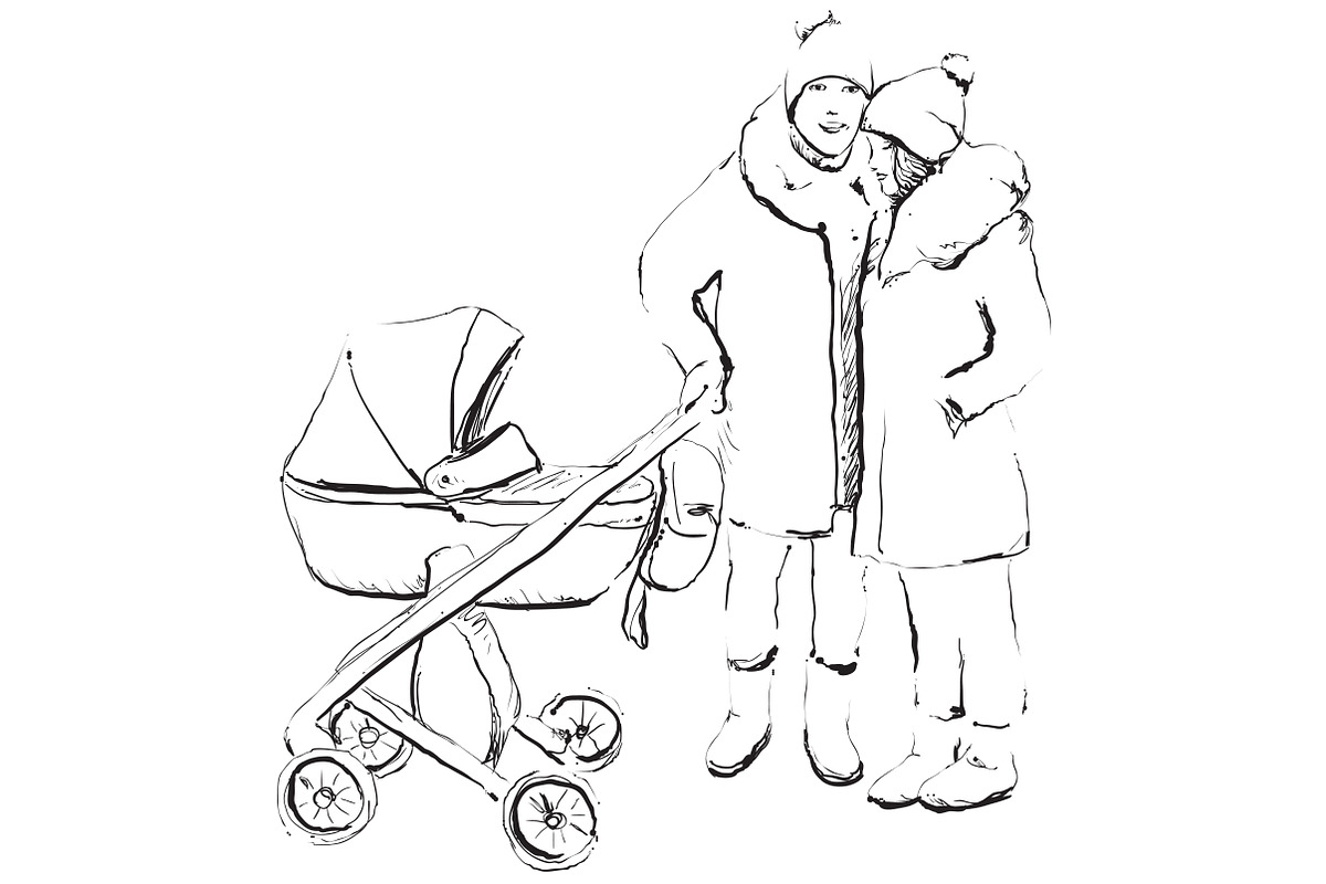 Young parents with newborn baby in Illustrations - product preview 8