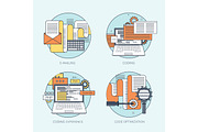 Flat avatar icons. Business concept, global communication. Web site user profile.  Social media, network elements.
