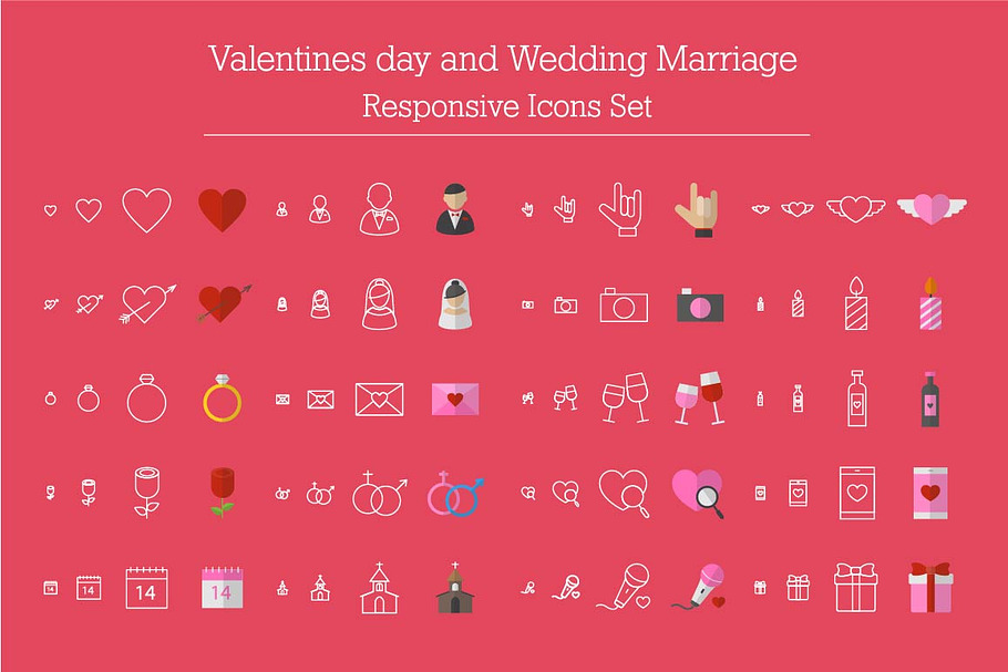 Valentines, Wedding Responsive Icons