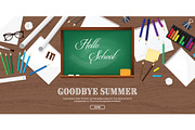 Back to school flat background. Online education and study. Teacher, student. September 1.