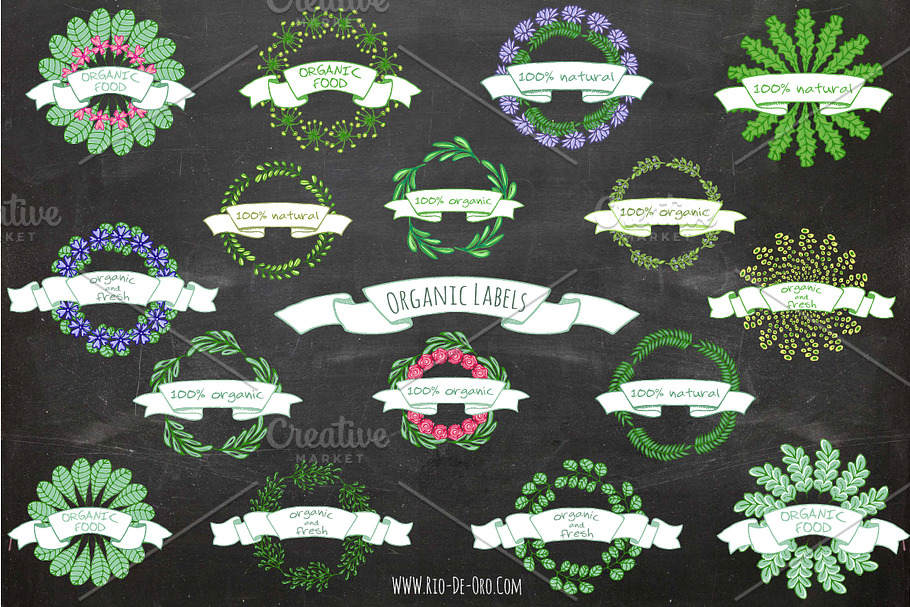 Hand drawn 16 Organic Labels&Badges