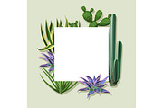 Frame with cactuses and succulents set. Plants of desert
