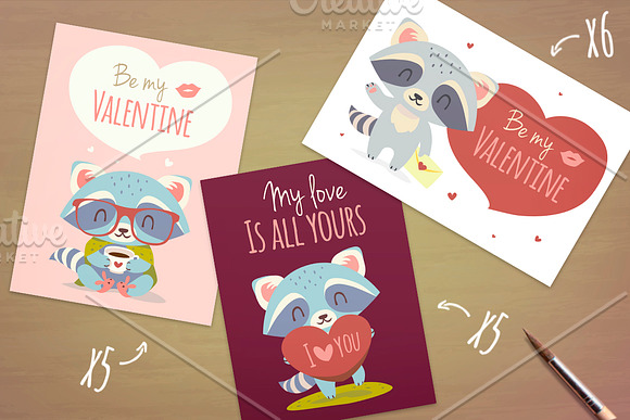 St. Valentine's Day Raccoon Set in Illustrations - product preview 2