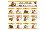 Dessert banner sketch cakes, cupcakes price cards