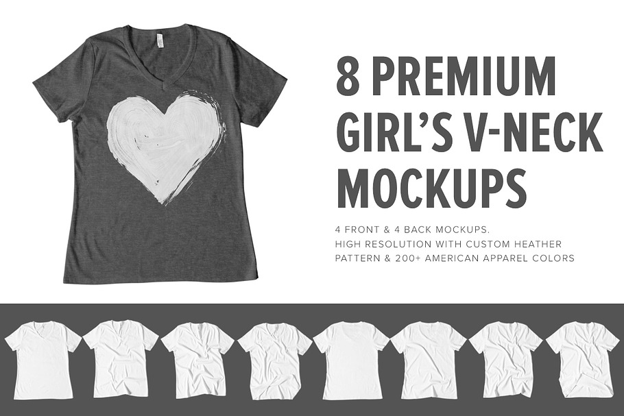 Premium Girls V-Neck T-Shirt Mock Up in Product Mockups - product preview 8