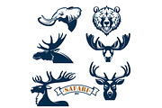 Hunting club vector icons set of animals