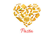 Pasta in shape of heart vector symbol