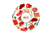 Butcher shop meat or butchery vector poster