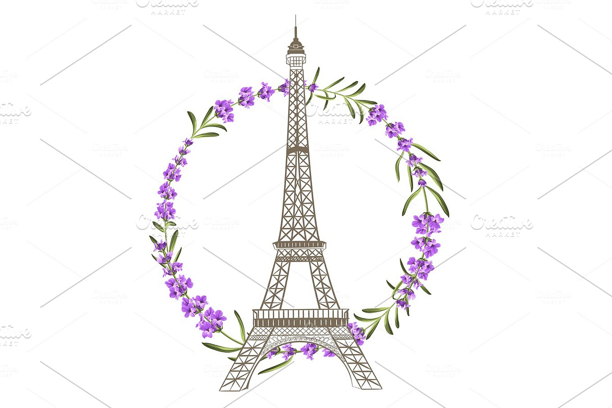 Eiffel tower with lavender. in Illustrations - product preview 8