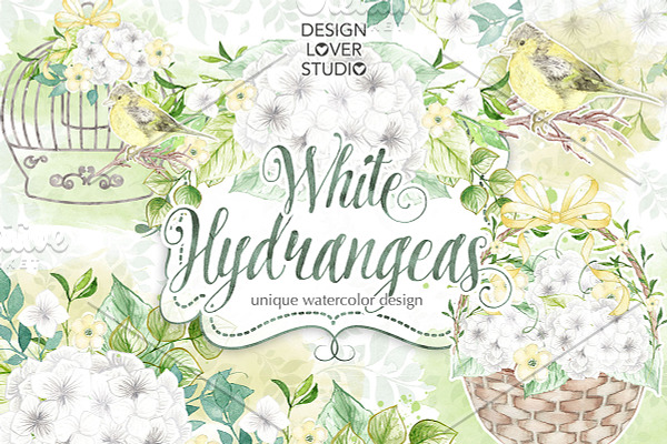Watercolor White Hydrangeas design