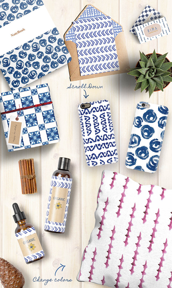 Indigo Hand Drawn Pattern in Patterns - product preview 1