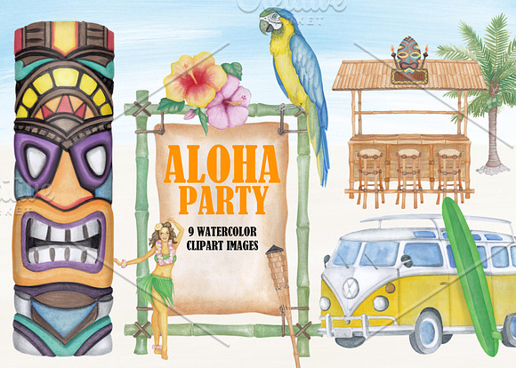 Watercolor Hawaiian Clipart Images in Illustrations - product preview 2