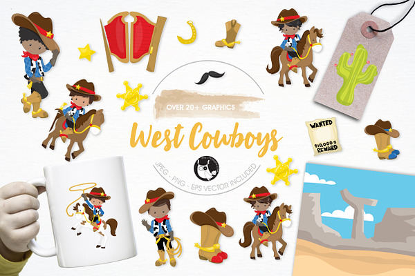Wild west cowboys illustration pack