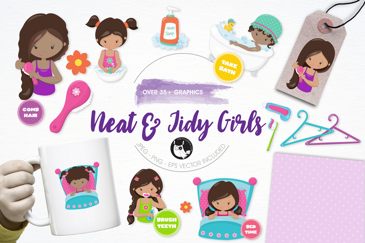 Girls hygiene illustration pack in Illustrations - product preview 8