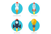 Flat rocket icon. Startup concept. Project development.