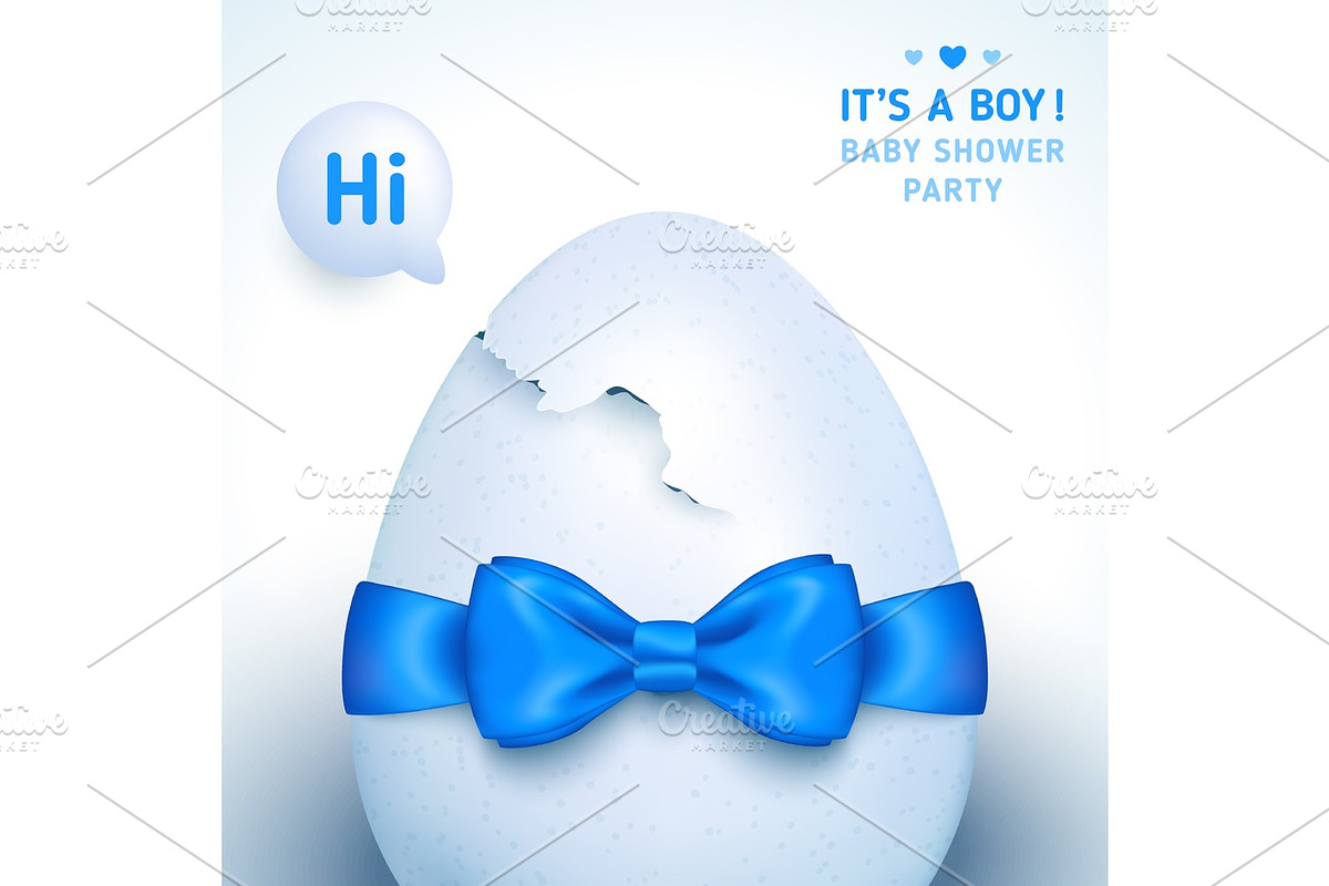 It's a boy baby shower with blue ribbon and egg in Illustrations - product preview 8