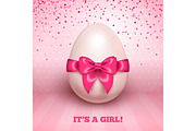 It's a girl baby shower with pink ribbon and egg