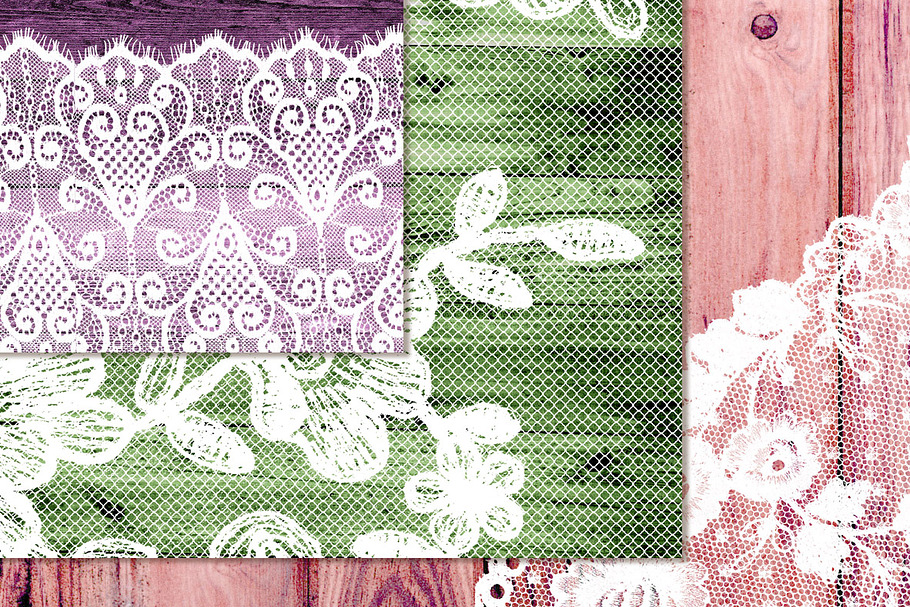 Wood and White Lace Digital Paper