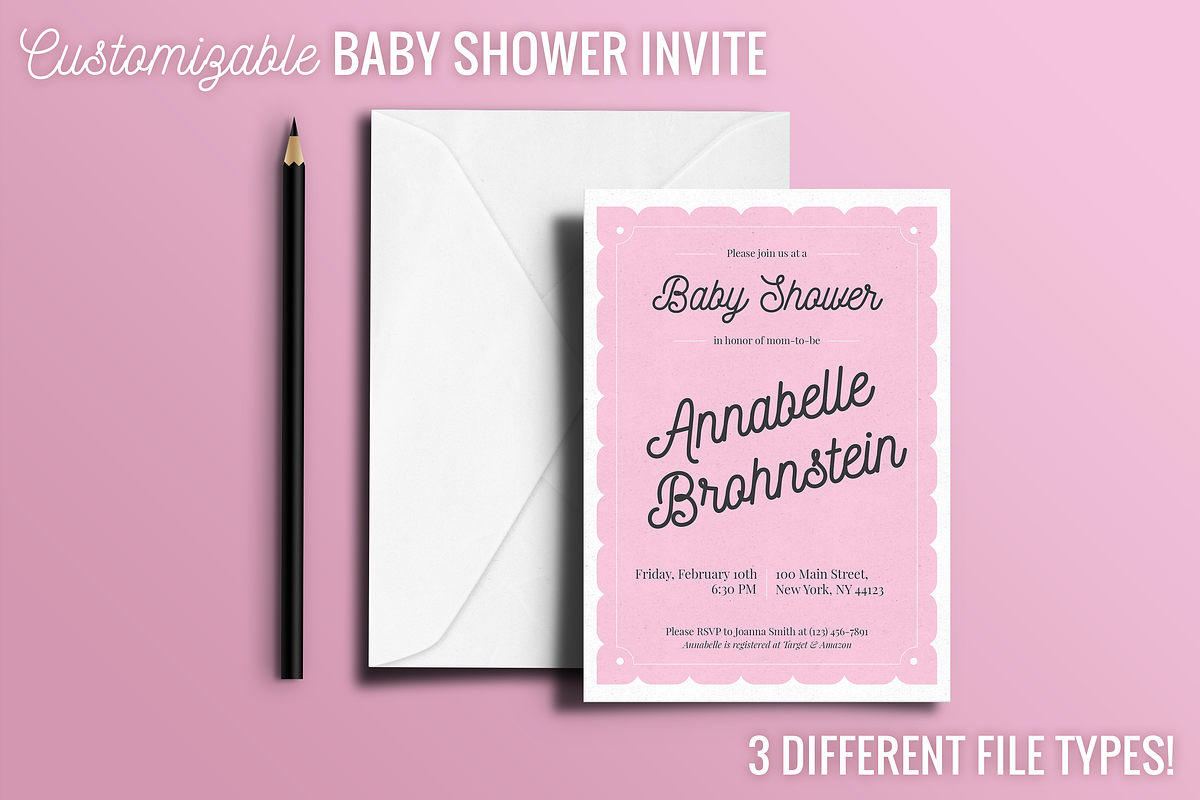 Baby Shower Invitation - Girl in Card Templates - product preview 8