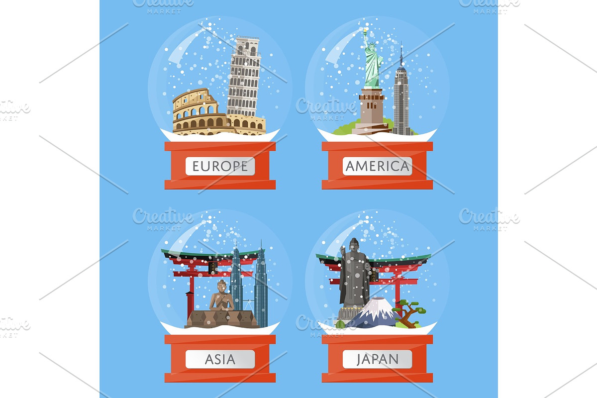 Snow globes with famous attractions in Illustrations - product preview 8